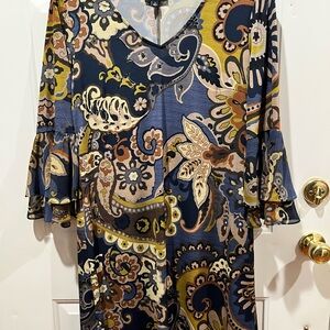 MSK Long Sleeve Floral Dress - Blue and Brown